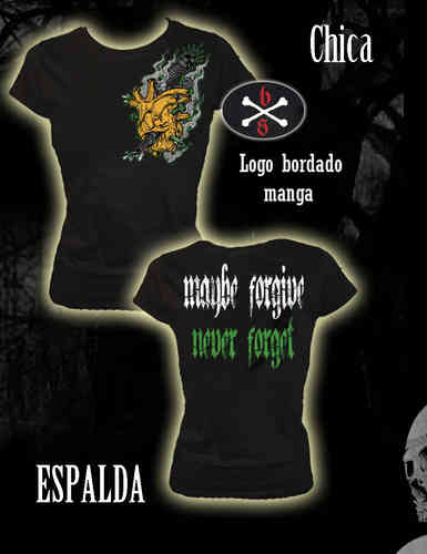 CAMISETA BLOODSHEDS CORAZON MAYBE FORGIVE, NEVER FORGET CHICA