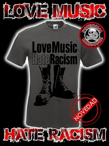 CAMISETA LOVE MUSIC HATE RACISM GRIS OSCURO